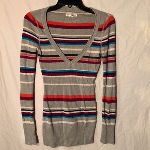 Aeropostale V-neck sweater gray with stripes small